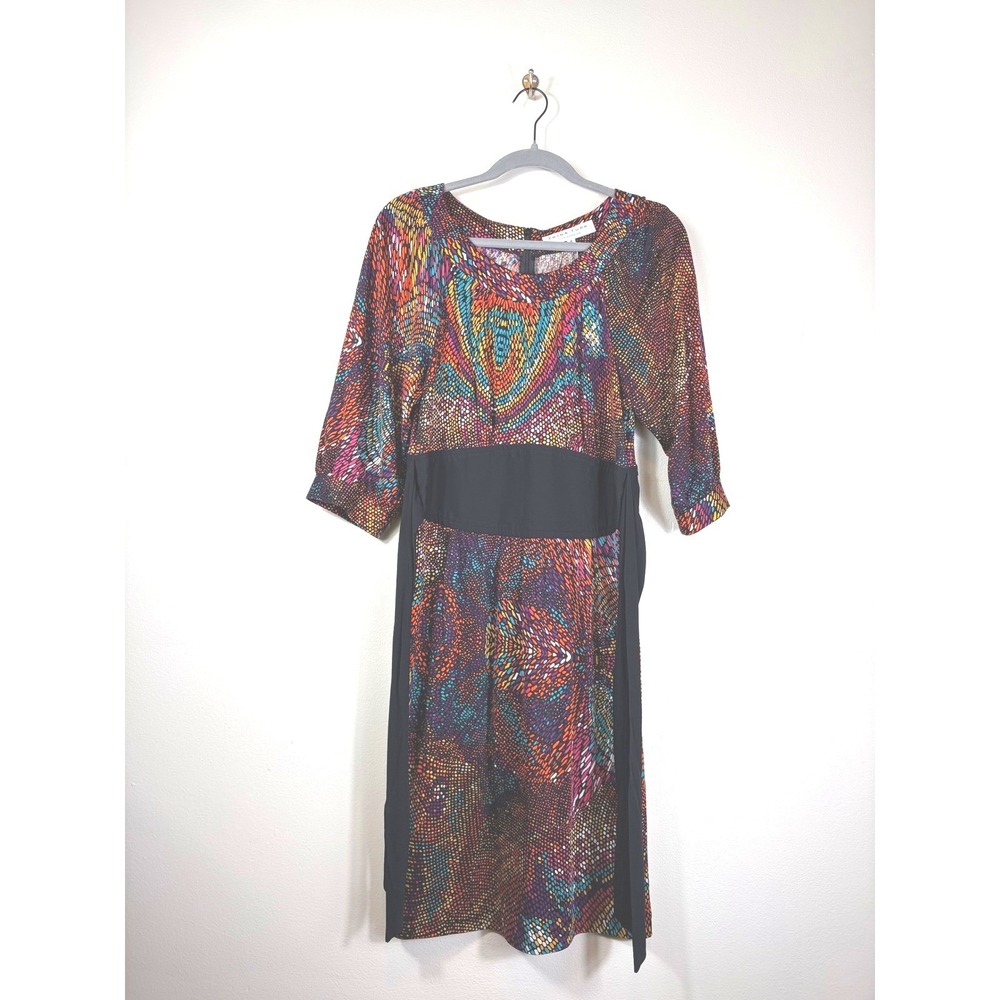 Trina Turk Mosaic Print Silk Midi Dress Waist Tie Multicolor Women's Size 6 NWT